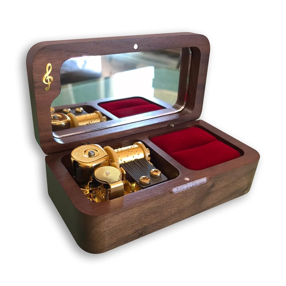 2577 Play Swan Lake Walnut Wind up Wooden Music Box Jewelry Box with Sankyo